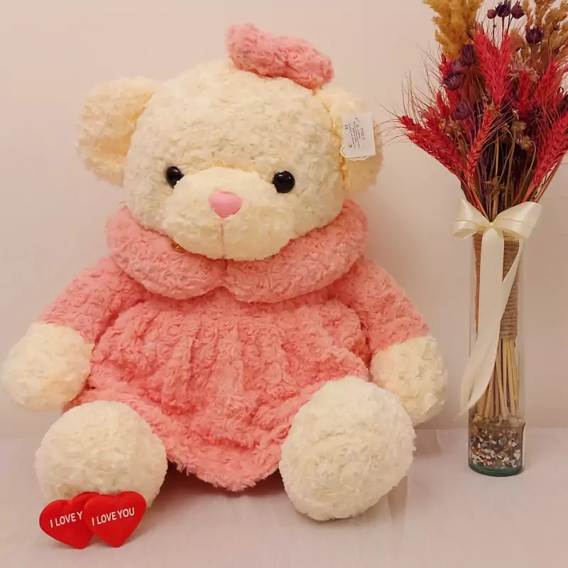 عروسک پولیشی خرس دختر لباس رز 70 سانتی متر