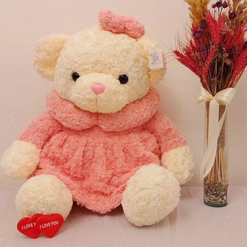 عروسک پولیشی خرس دختر لباس رز 70 سانتی متر